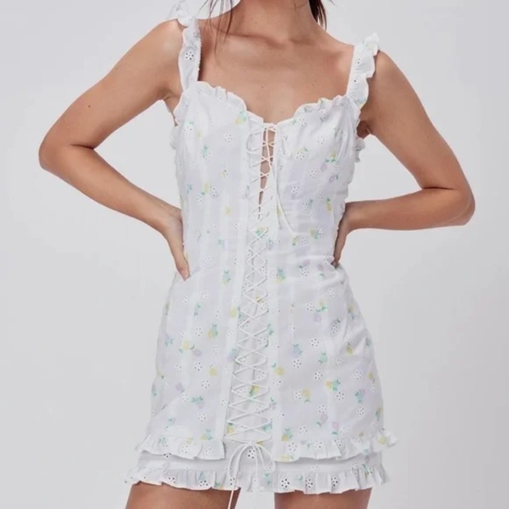 For Love And Lemons Floral Lace-Up Chemise